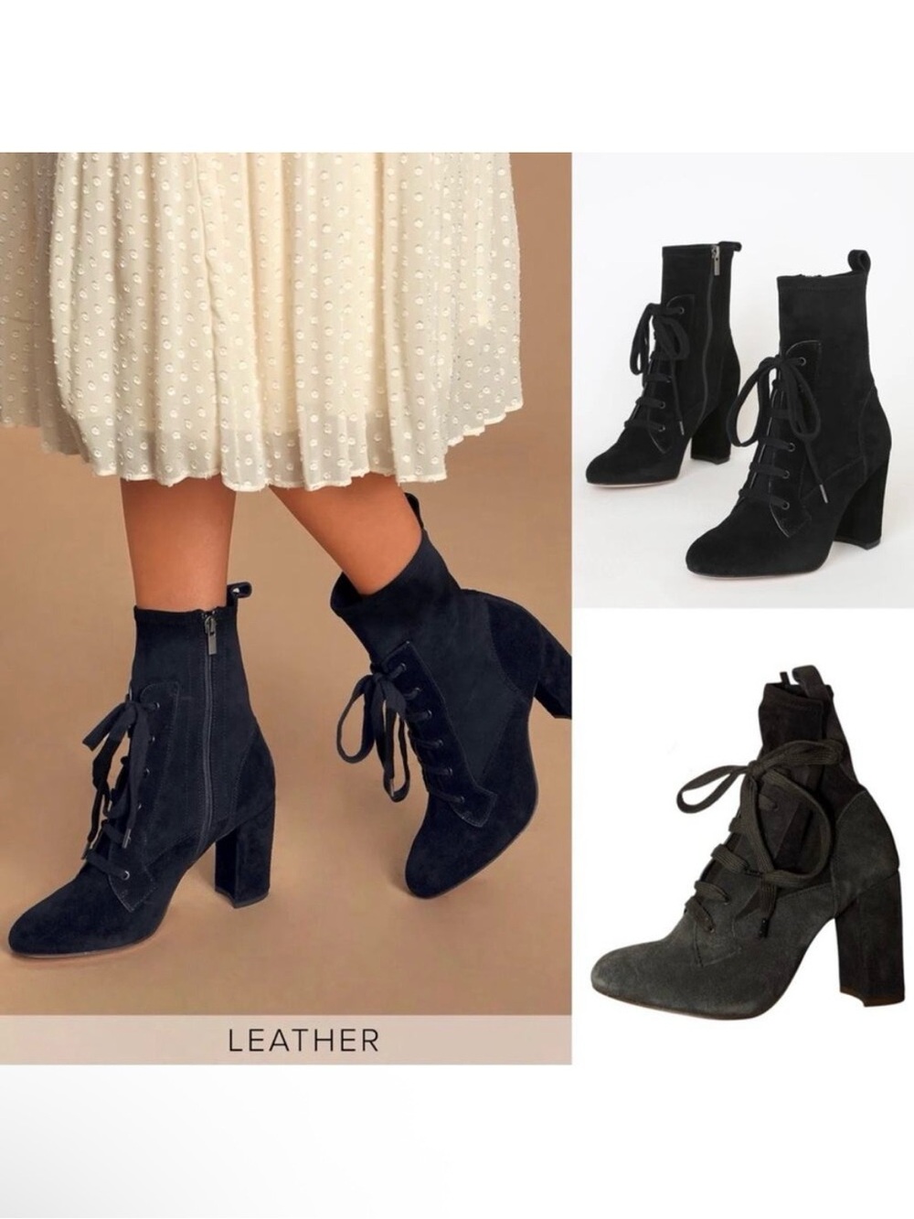 Splendid Hacken Black Suede Leather Mid-Calf Lace-Up Boots
